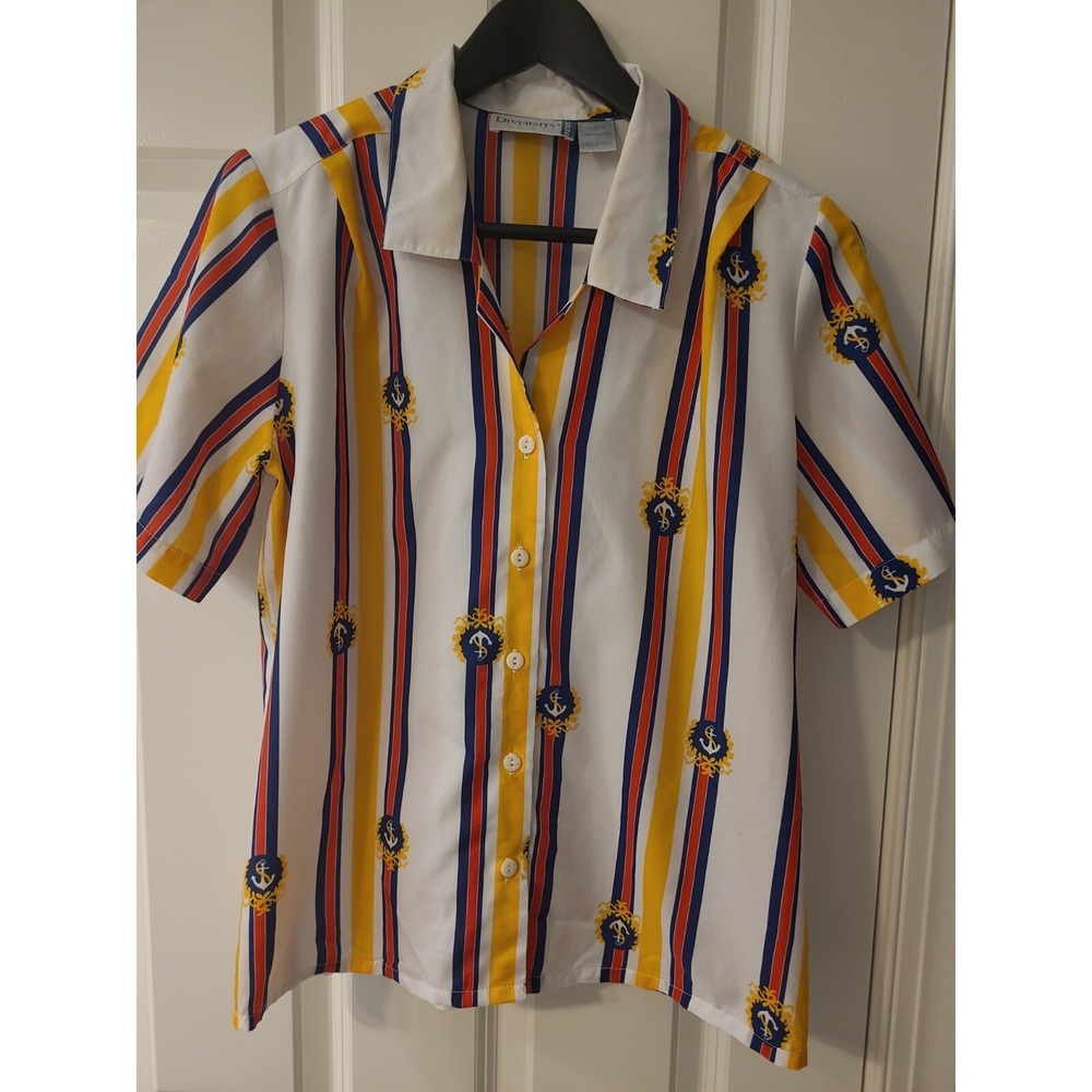 Vintage Diversity button‎ down shirt. 4P (Petite). Nautical theme - boat, yacht